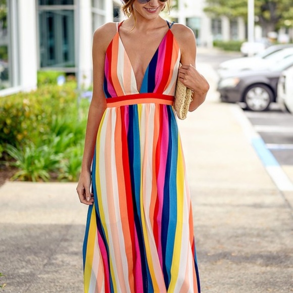 Boutique Dresses & Skirts - 1 left Summer 🌈 Rainbow Striped Tea dress